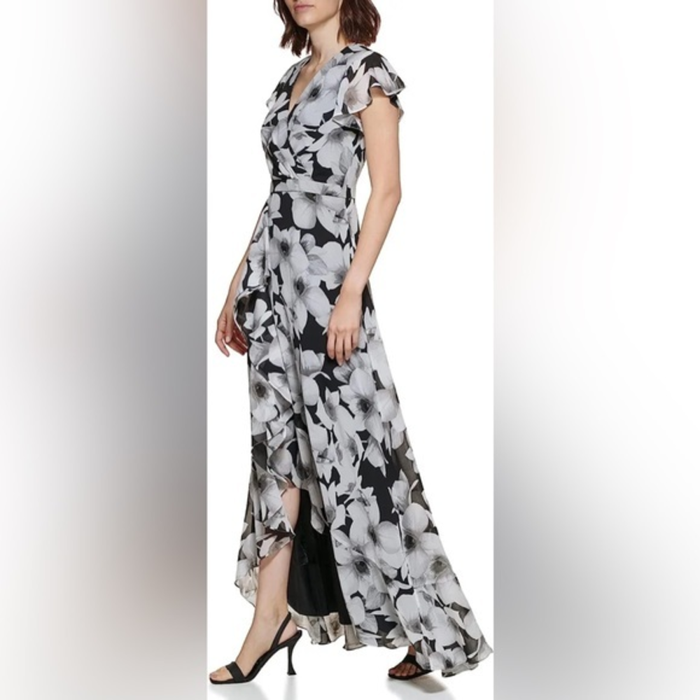 Calvin Klein Black and White Floral Maxi Dress